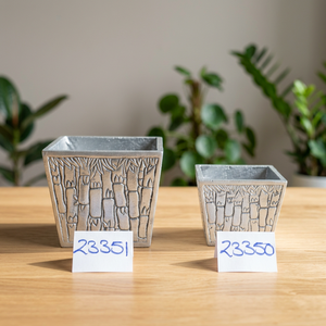 Ensemble de pots à fleurs carrés en béton sculptés à la main, motif bambou créatif, pour plantes vertes de bureau - Product Image 1