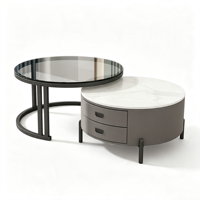 Ensemble de tables basses rondes imbriquées minimalistes italiennes modernes, plateau en pierre frittée mate, mobilier de luxe léger pour salon