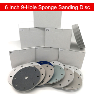 Disque de ponçage en mousse de 6 pouces à 9 trous avec fixation auto-agrippante, abrasif, pour ponçage humide et sec, idéal pour le métal, le bois et le polissage de meubles - Product Image 1