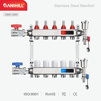 Manifold Pemanas Lantai 5 Jalur Bahan Stainless Steel, Set Pencampur Air HVAC dengan Flow Meter & Ball Valve Termometer CE RoHS