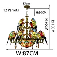 Lustre en verre teinté rétro sur mesure LongHuiJing, motif perroquet, pour villa, bar, restaurant, salon, luminaire suspendu en forme d'oiseau