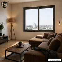 Ventana de Aluminio Marrón Grisáceo de Fábrica JUNYAO, 2.0 mm, Cierre Multipunto, Resistente a la Intemperie, Aislamiento Térmico, CE NFRC AS2047 ODM, RAL Personalizado