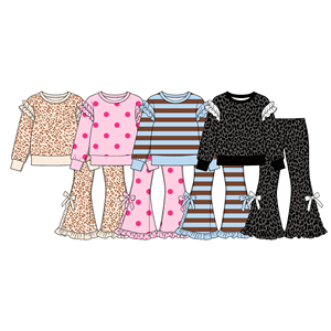 Preorder Fashion <b>Leopard</b> Cotton Spandex Casual Little Girls <b>Sweatshirt</b> Ruffles Flared Pants 2 Pieces Outfits Sister Clothes - Product Image 1