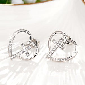 Pendientes de Oro Blanco E4565 con Corazón y Cristal Cruzado, Engaste de Canal con Diamantes de Imitación, Joyería de Moda para Mujer, Regalo Romántico - Product Image 6