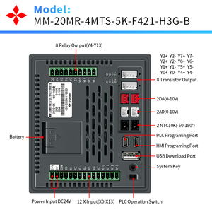 หน้าจอสัมผัส HMI PLC ขนาด 4 นิ้ว แบบออลอินวัน พร้อมปุ่มกด 5 ปุ่ม <span class=keywords><strong>FX3G</strong></span>-20MR ในตัว แอนะล็อก <span class=keywords><strong>2AD</strong></span> 2DA 2 อินพุตวัดอุณหภูมิ NTC10K -50-150C - Product Image 4