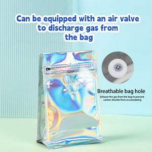 Tùy chỉnh in ống đồng tám mặt con dấu valved tự niêm phong Laser Holographic Ziplock <span class=keywords><strong>caffeine</strong></span> túi Cà phê bao bì túi - Product Image 2