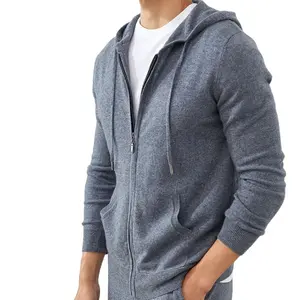 Pull à capuche en cachemire pour hommes personnalisé à manches longues tricoté laine vêtements cardigan fermeture éclair complète