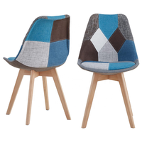 Fauteuil d'appoint rembourré en tissu patchwork de style mid-century avec pieds en bois massif pour salon, bureau à domicile et chambre à coucher