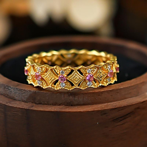 Anello di tormalina rosa rossa con motivo a rombi <span class=keywords><strong>palazzo</strong></span> retrò 925 anello con strass in argento - Product Image 3