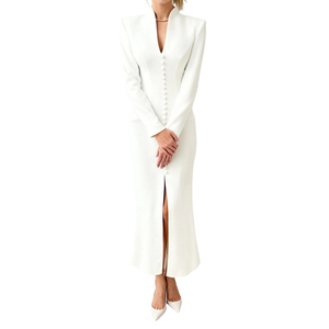 เดรสยาวคอวีแขนยาวเอวสูงผ่าข้างแฟชั่นสำหรับผู้หญิงรุ่นใหม่ - Product Image 5