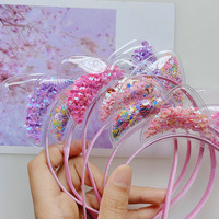 Oreilles de chat en sable mouvant, bandeau mignon à paillettes en PVC Transparent pour fille et bébé