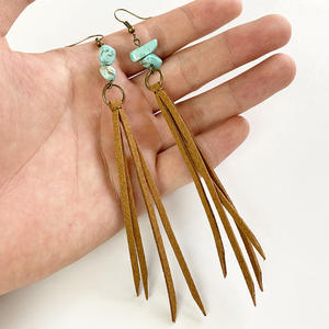 Pendientes Largos de Flecos Turquesa Vintage de Moda en Cuero Sintético, Hipoalergénicos, Creativos, para Mujer, UIONEN 858 - Product Image 1