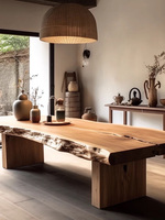 Table en bois massif de grande taille, style Wabi-Sabi, bureau de réunion antique, table à thé, salle à manger, hôtel, long bureau de négociation, assemblé