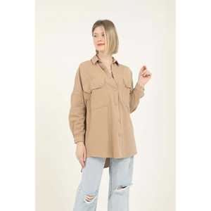 Chemise boutonnée oversize en popeline pour femme Camel, style décontracté au quotidien - Product Image 3