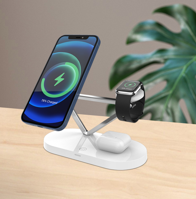 Unique 3 in 1 Wireless Charger Stand Station 15 W Strong Magnetic Charger