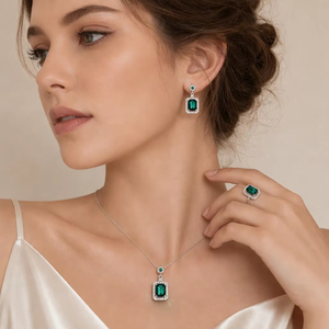 Set di <span class=keywords><strong>Gioielli</strong></span> alla Moda all'Ingrosso per Donne: Collana con Ciondolo in Cristallo Rettangolare, Orecchini Pendenti e Anello Regolabile in Stock - Product Image 2