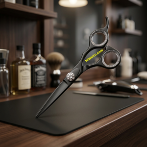 Ciseaux de coiffure noirs avec repose-doigts fixe - Product Image 3