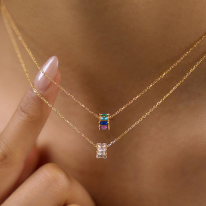 18K Gold Plated Minimalist <b>Pendant</b> Necklace With Cubic Zirconia <b>Emerald</b> Cut Stones Box Chain Women's Jewelry - Product Image 1