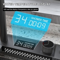 Évier de cuisine en acier inoxydable noir en nid d'abeille avec écran numérique intelligent LED et robinet cascade multifonction pour hôtel