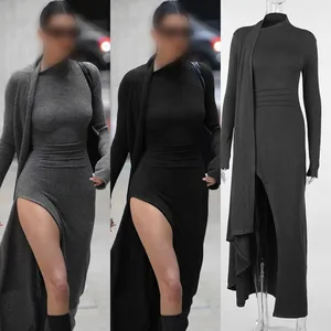 JY23546 knitted long sleeve sexy split Ken bean with the same style slim dress ins autumn Spice Girl dress