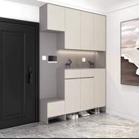 Meuble à chaussures moderne à étagères ouvertes, grande capacité, en panneau mélaminé, design personnalisable par le fabricant, pour le rangement des chaussures dans le salon