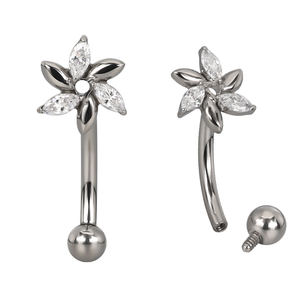 GZN Newest Titanium Eyebrow Marquise Windmill CZ Flower Curved Barbell With Prong Set Curved Barbell - Product Image 1