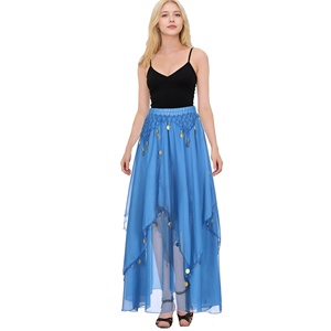 Falda acampanada de gasa para danza del vientre, danza india, con lentejuelas colgantes, para espectáculos y competiciones. - Product Image 2