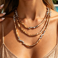 Collier vintage multicouche en perles argentées brisées pour femmes, bijou ras-du-cou géométrique moderne du milieu du siècle avec perles rondes