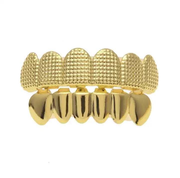 Queena Oro Argento Colore Hip Hop Lattice Forma Denti Grillz Top