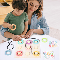 Planche à enfilage en bois Montessori, jeu sensoriel de motricité fine, couleurs macaron, correspondance des formes, aide pédagogique pour tout-petits
