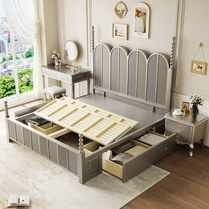 <span class=keywords><strong>Lit</strong></span> double en bois massif de style rétro français 1,8 m, style américain, colonnes romaines sculptées, couleur café, pour la maison principale - Product Image 6