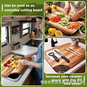 Bamboo Sink Cutting Board With Adjustable <b>Rubber</b> Feet Anti Slip Kitchen Chopping <b>Block</b> Rectangle Shape - Product Image 3