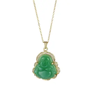 Green Jade Glass Buddha Maitreya Pendant Necklace Buddhist Amulet Jewelry Gifts