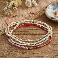 Ensemble de bracelets d'été faits à la main Go2boho, perles de couleur agate rouge, charme carré, bijoux superposés pour femmes
