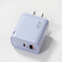 Indikator LED Colokan US Warna-warni USB A+C Dual Port PD 35W GaN Pengisi Daya Cepat Adaptor Charger Dinding untuk Samsung Android