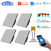 Interruptor de Luz WiFi Tuya Sin Cable Neutro, 1/2/3/4 Canales, Interruptor de Pared Inteligente para UE/Reino Unido, Compatible con Alexa, Google Home, Smart Life
