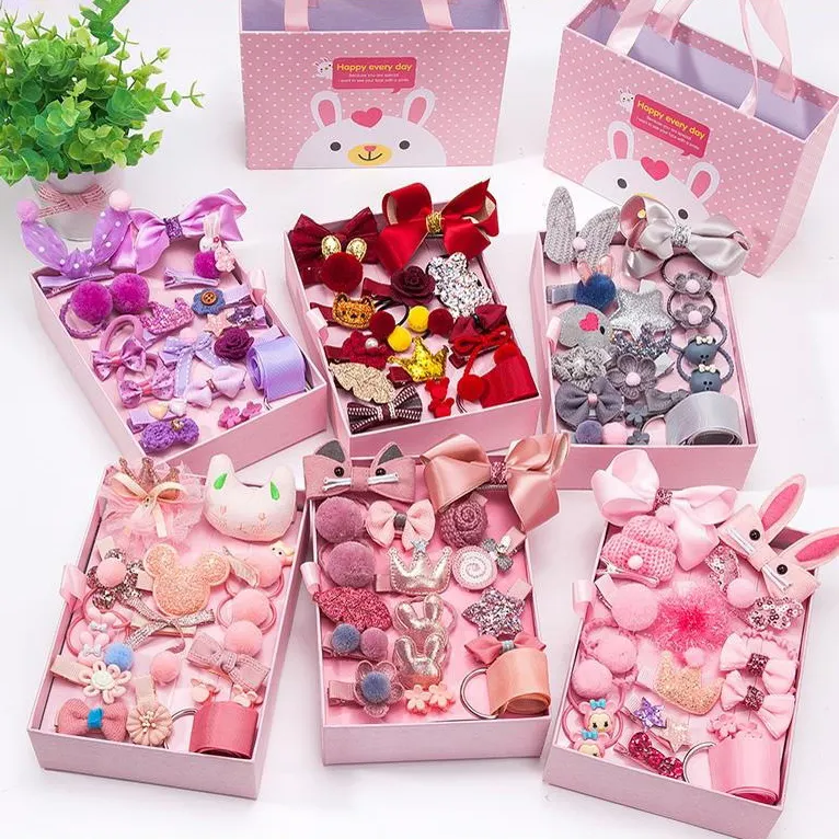 Kids Hair Accessories 18 Piece Set Gift Box Cute Hairpin Baby Crown Hair Clips Boxed Set Hair Clips Accessories For Kids