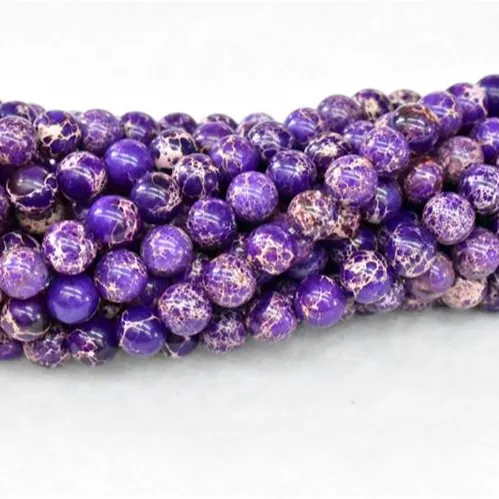 Natural Smooth Charm Gemstone Imperial Jasper Purple Color Sea Sediment Round Loose Stone Beads