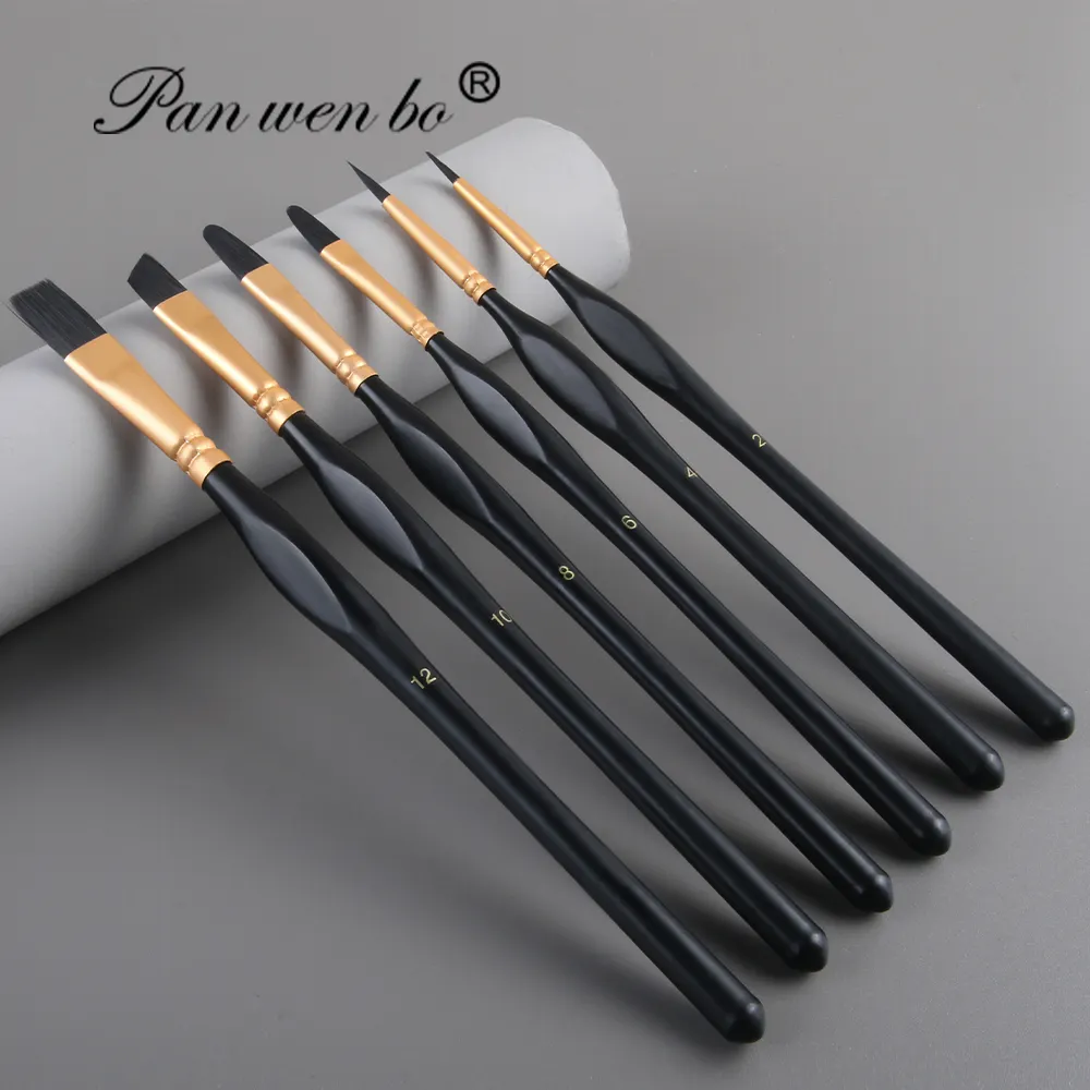 Logo personalizzato pittura a olio artista dettaglio pennelli neri pennelli in legno con manico in legno