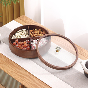 <b>Rotating</b> Solid Wood Candy Box With Lid Round Storage Tray For Snacks Nuts Dried Fruits Wedding Party Use - Product Image 4