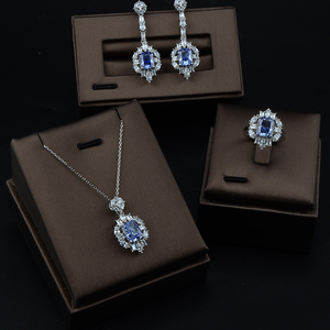 Bán Buôn Nhiều Màu Sắc CZ 925 Bạc Đồ Trang Sức Thời Trang Bộ Ice Cut 5A Zircon Wedding Ring Set Bông Tai Nhẫn Mặt Dây Chuyền Neckl - Product Image 2