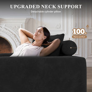 Sofá Seccional en Forma de L Convertible de Tela de Pana con Otomana, Sofá Cama de Esponja Confortable, No Requiere Montaje, Diseño Curvo Único - Product Image 4