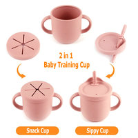 Tasse à collation en Silicone pour bébé, récipient pour aliments pour tout-petits sans déversement, tasse pour bébé en Silicone avec couvercle et paille