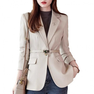 Women's Blazer Solid Color Slim Fit With Belt Professional Casual Wear - Product Image 5