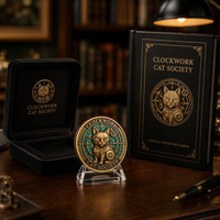 Koin Peringatan 3D Relief Tinggi Kustom Grosir, Koin Tantangan Kucing Mekanik Steampunk, Hadiah Suvenir Pabrik OEM ODM