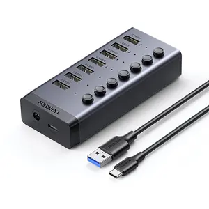 UGREEN Powered USB 3.0 Hub 7-Port USB Adapter With 4 Smart Charging Ports USB Splitter With Individual Led On/Off Switches