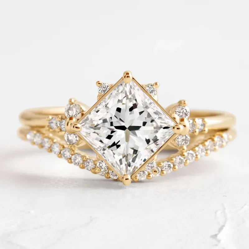 แหวนหมั้นทรงโค้งสำหรับเจ้าสาว,แหวนเพชรทอง18K ของขวัญวันครบรอบปีที่กำหนดเองหรูหราขายส่ง
