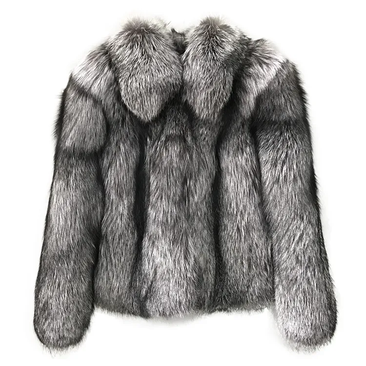 ใช้ฤดูหนาวเสื้อกันหนาว Fox Tail Fur Coat เงินผู้หญิงเสื้อขนสัตว์