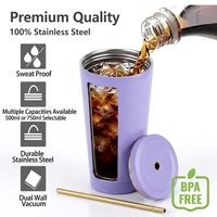 Gobelet isotherme à double paroi de 16 oz avec paille, en acier inoxydable, tasse de voyage, logo personnalisé, vente en gros, tasse thermique en vrac