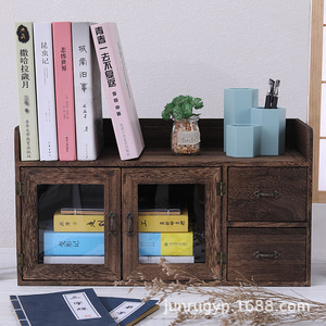 Wooden <b>Desktop</b> Storage Cabinet With Drawers For Jewelry And Cosmetics Chinese Style Organizer Retro Color Natural Wood - Product Image 1